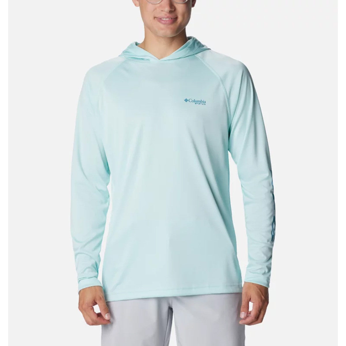 Columbia PFG Terminal Tackle Hoodie Image in Icy Morn-Canyon Blue