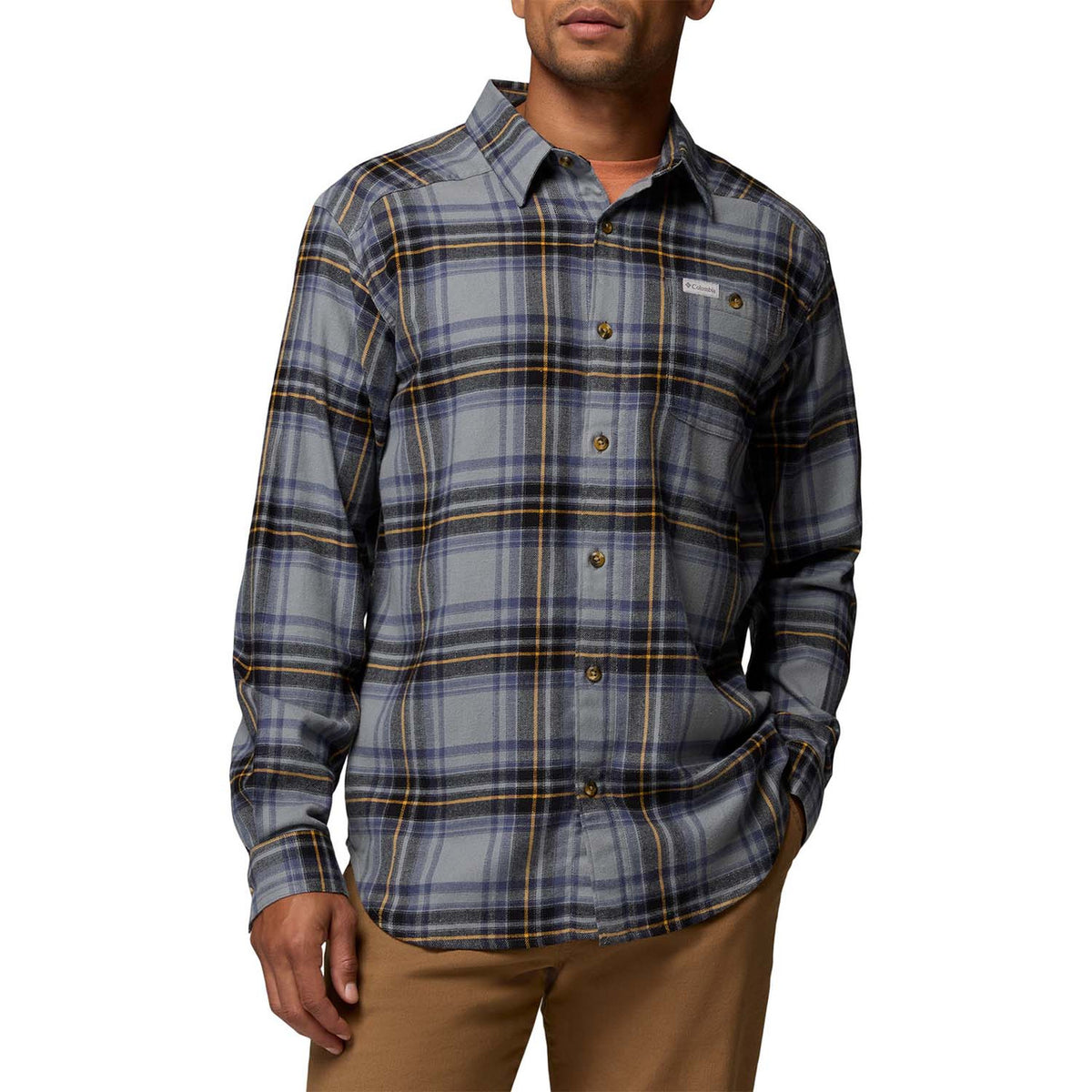 Image of the Columbia Cornell Woods Flannel Long Sleeve Shirt in Sedona Sage Textured Plaid