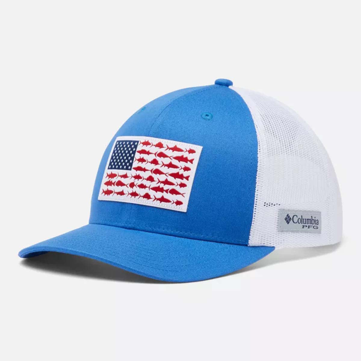 Columbia PFG Mesh Snap Back Fish Flag Ball Cap in Vivid Blue