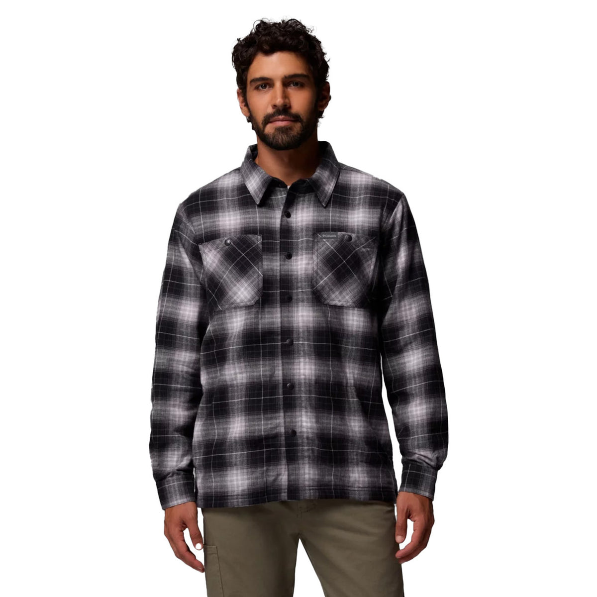Columbia Cornell Woods Fleece Lined Shirt Jacket image in Black Lumberjack Tartan