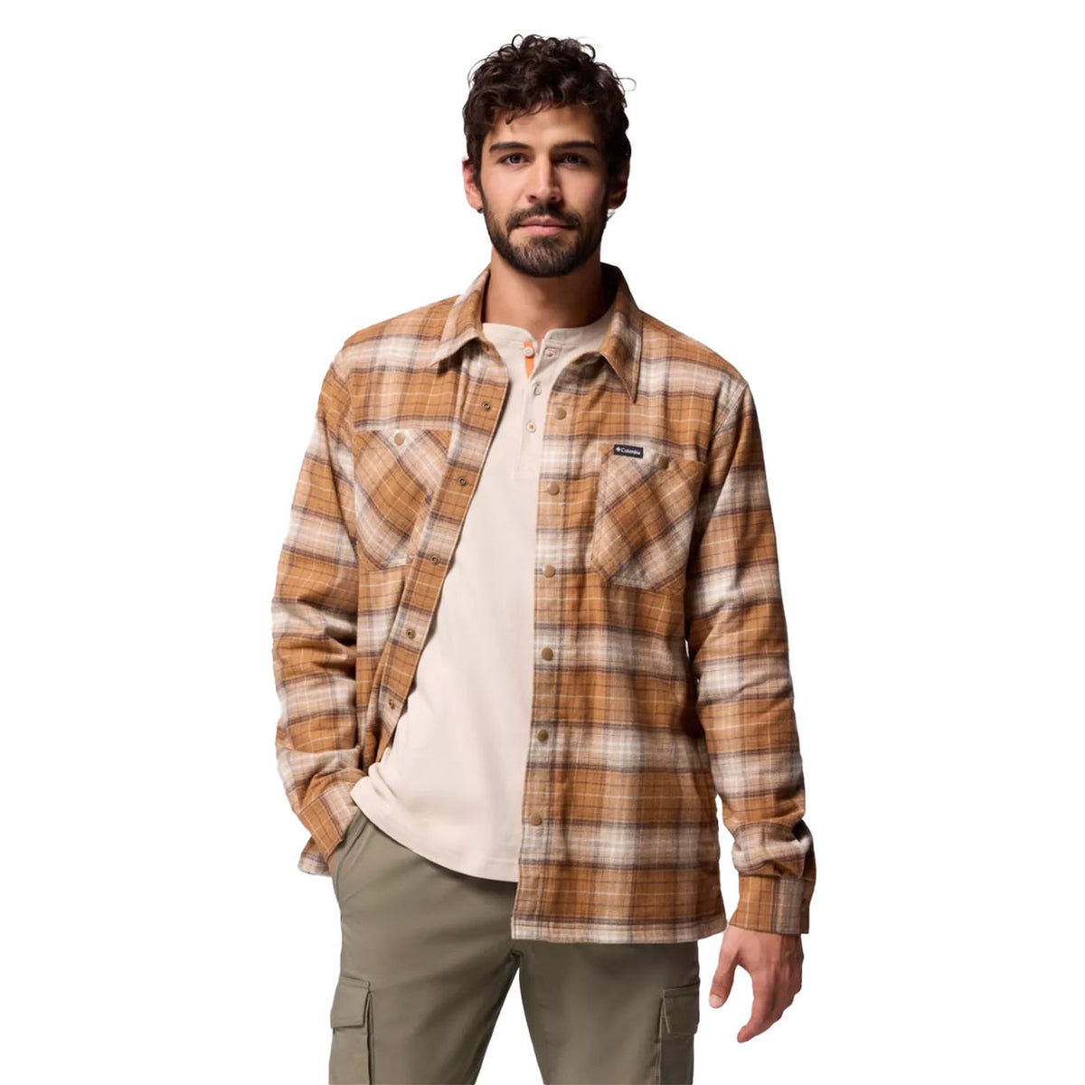 Columbia Cornell Woods Fleece Lined Shirt Jacket Image in Delta Lumberjack Tartan