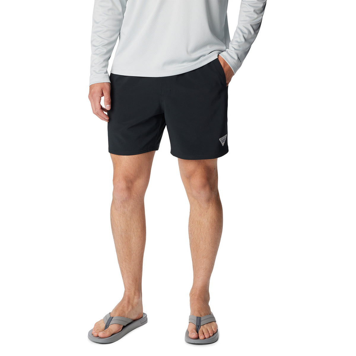 Columbia PFG Terminal Roamer Stretch Shorts Front Image in Black