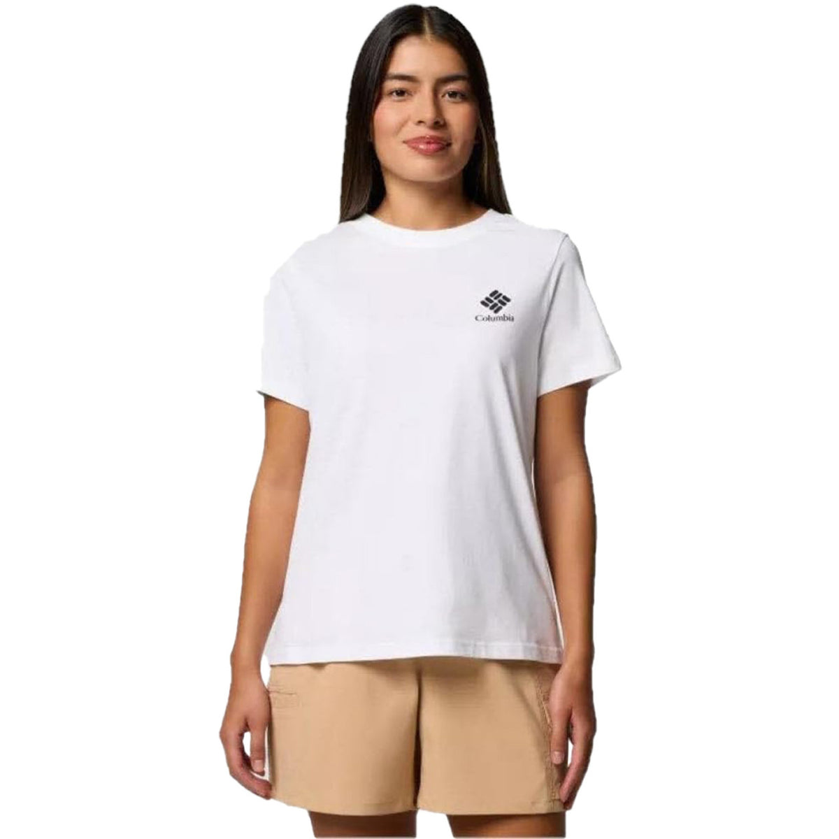 Columbia Womens Rolling Bend Graphic Short Sleeve Shirt image in White-Stacked Gem