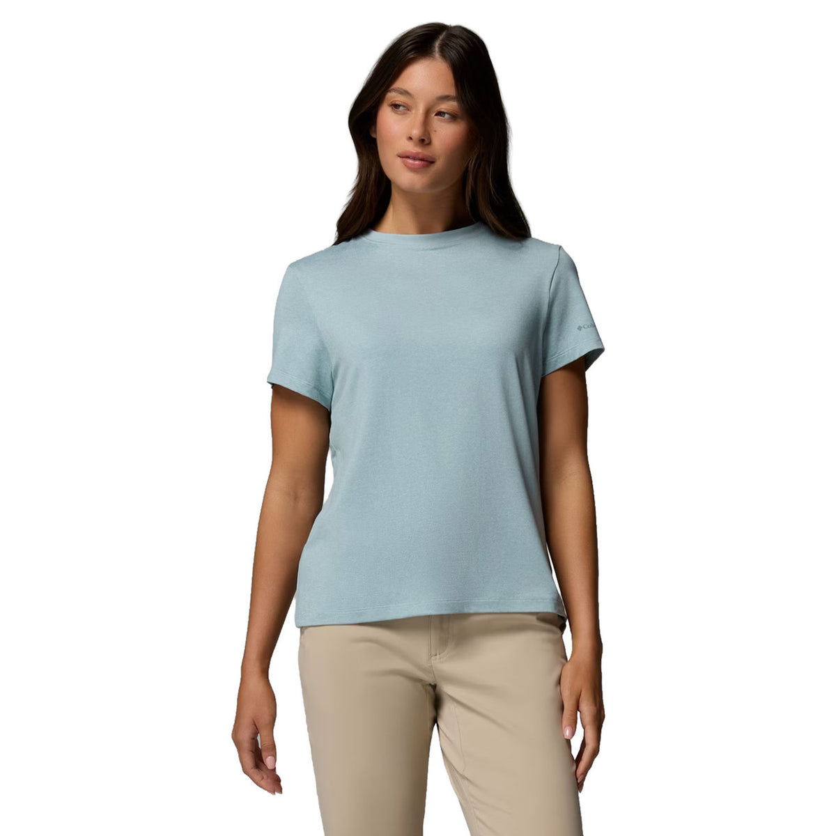 Image of the Columbia Women's Parsons Point Short Sleeve Logo Tee in Marine Light Heather