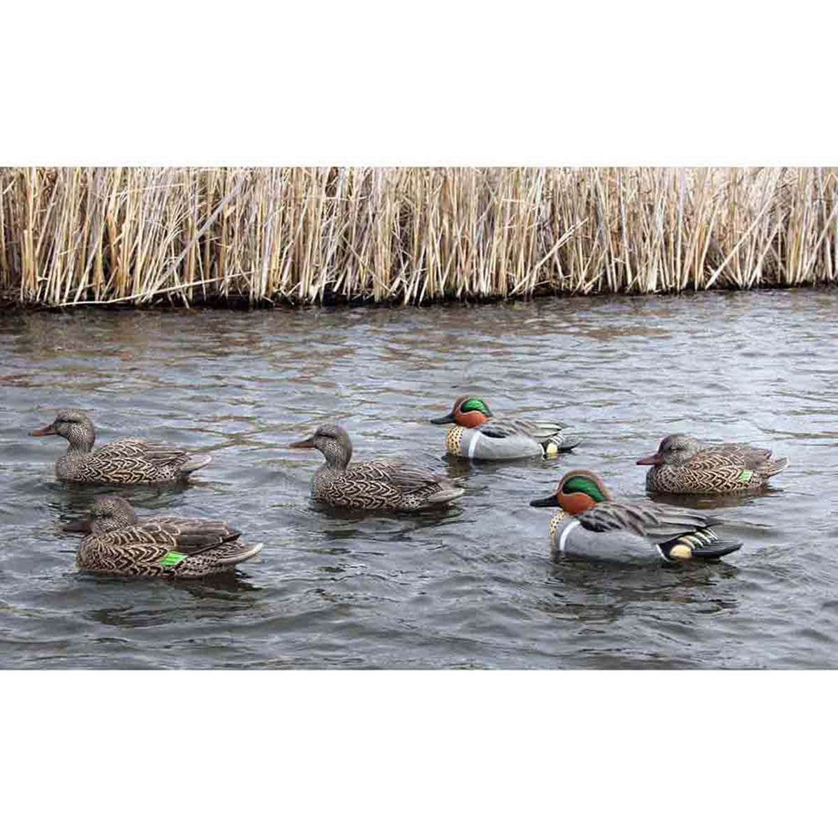 DOA Decoys Refuge Series Floating Green-Winged Teal Decoys, 6 Pack In-the-Water Image