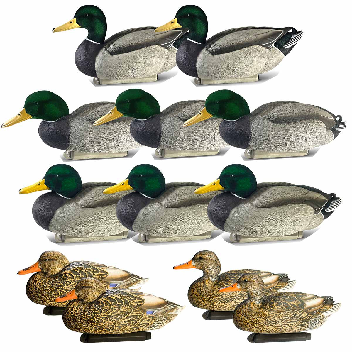 DOA Floating Mallard Duck Decoys with Flocked Drake Heads, 12 Pack Image