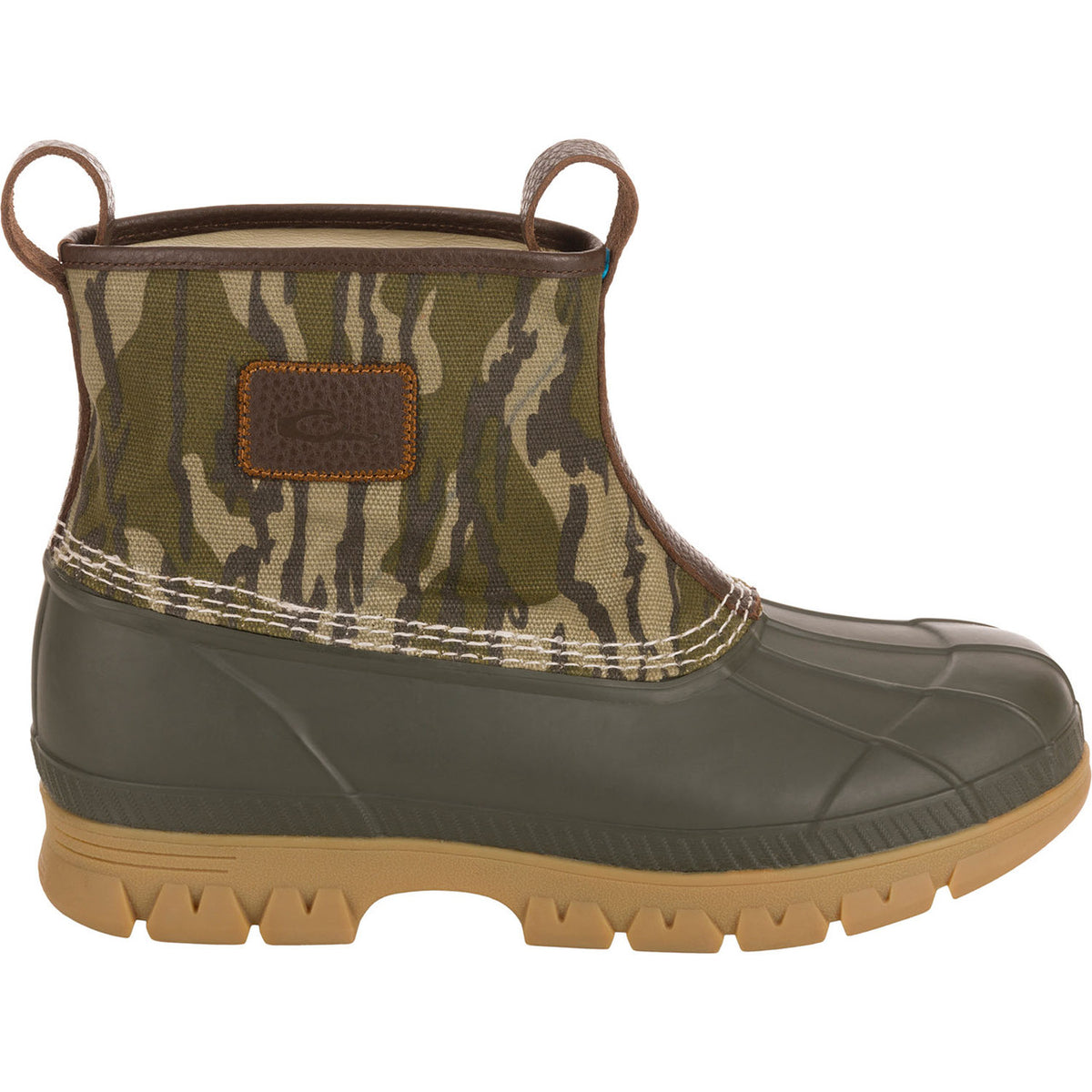 Drake Waterfowl Throwback 80 Waxed Canvas Pull On Duck Boot Outside Image in Mossy Oak Original Bottomland