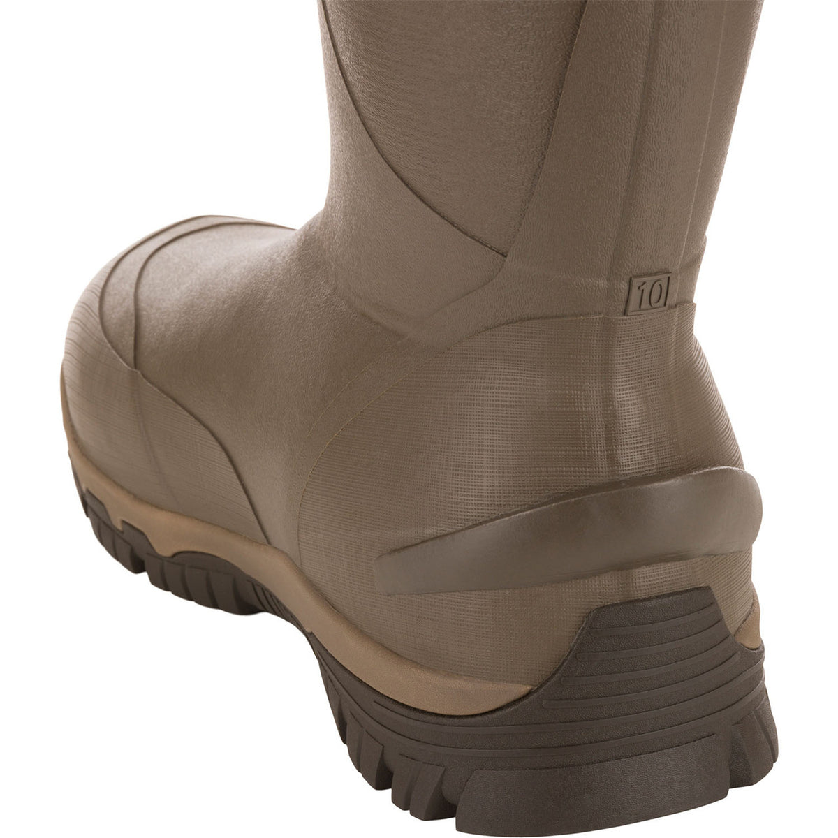 Drake Waterfowl BMF1600 17" Insulated Rubber Boots Heel Image in Mossy Oak Bottomland
