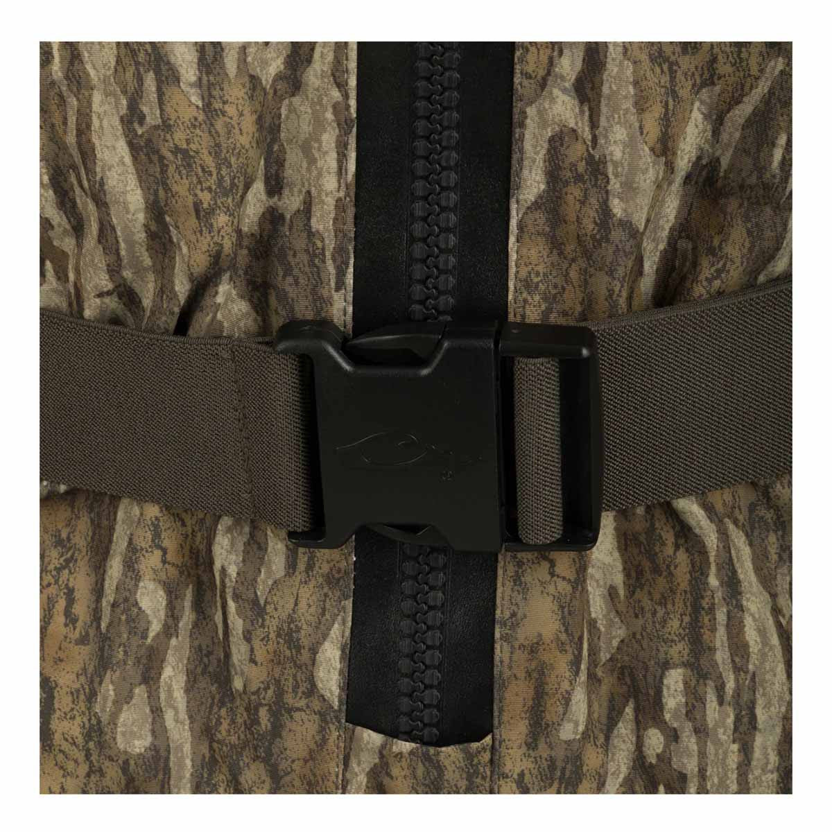 Drake Uninsulated Guardian Elite HND Front Zip Wader Buckle Image in Mossy Oak Bottomland