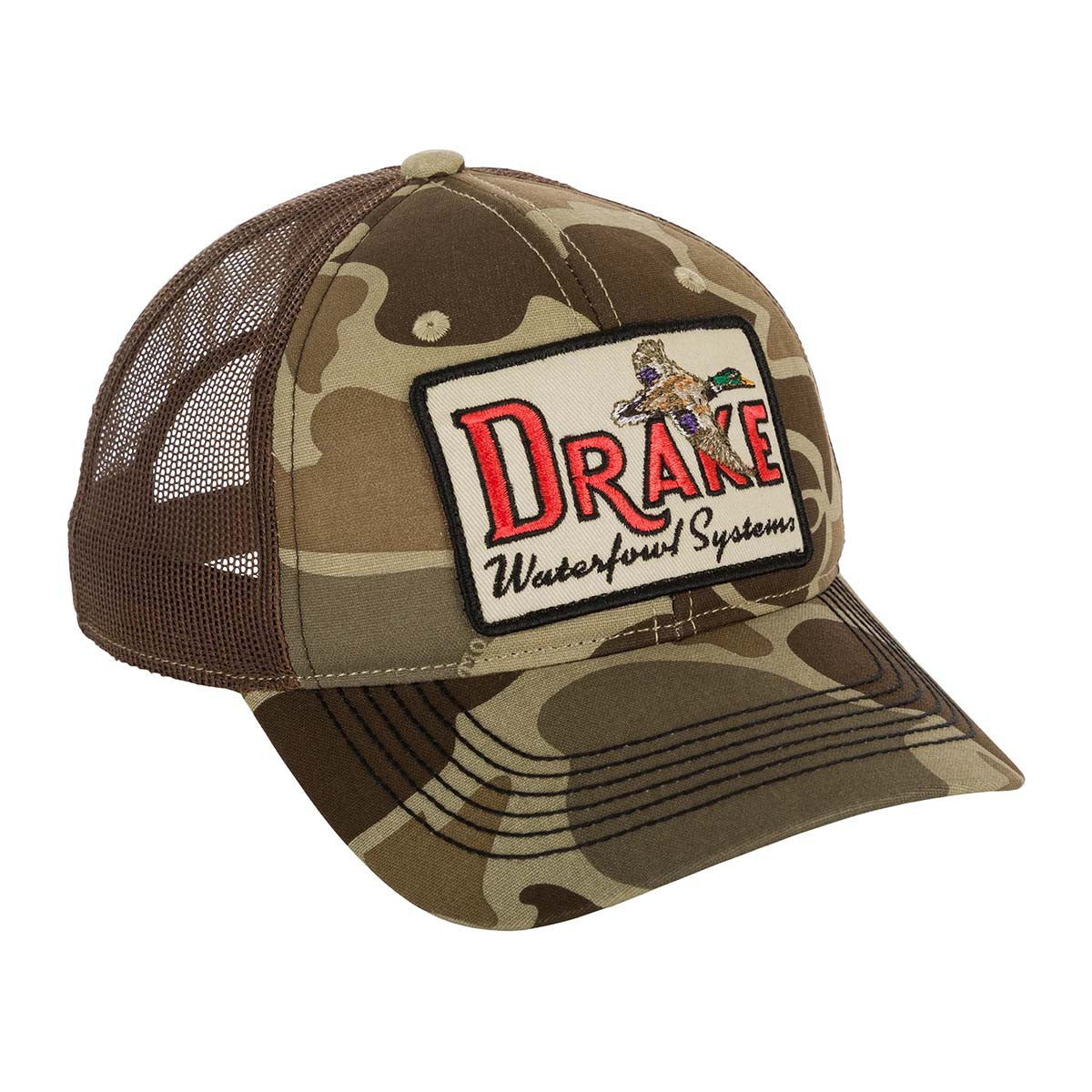 Drake Waterfowl Square Patch Foam Front Ball Cap Image in Old School Timber