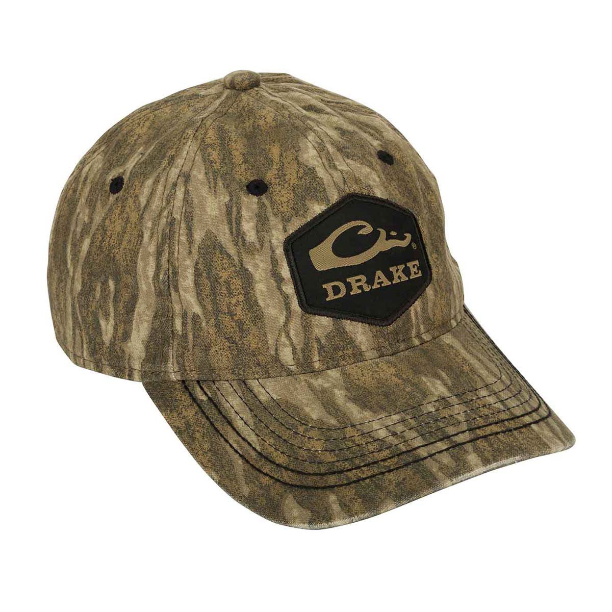 Drake Camo Cotton Twill Hex Patch Cap Image in Mossy Oak Bottomland Original Treestand