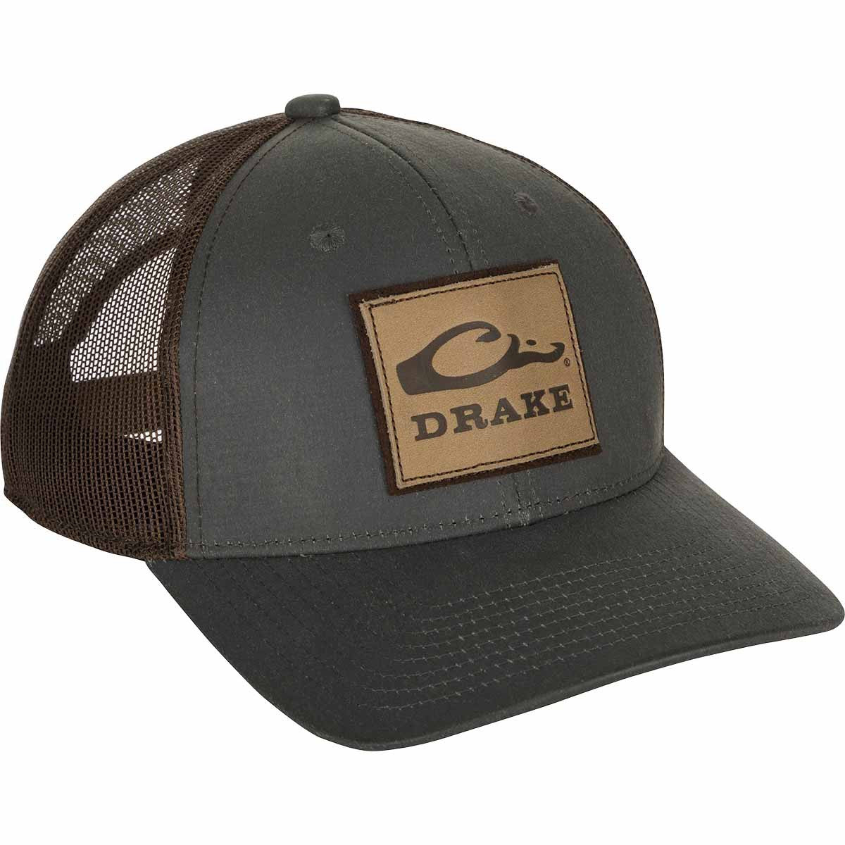 Drake Square Leather Patch Mesh Back Cap image in Dark Grey