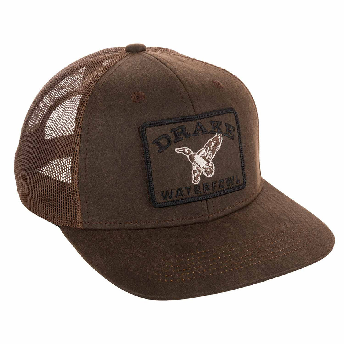 Drake Waterfowl Waxed Cotton Duck Patch Mesh Back Cap Image in Dark Brown