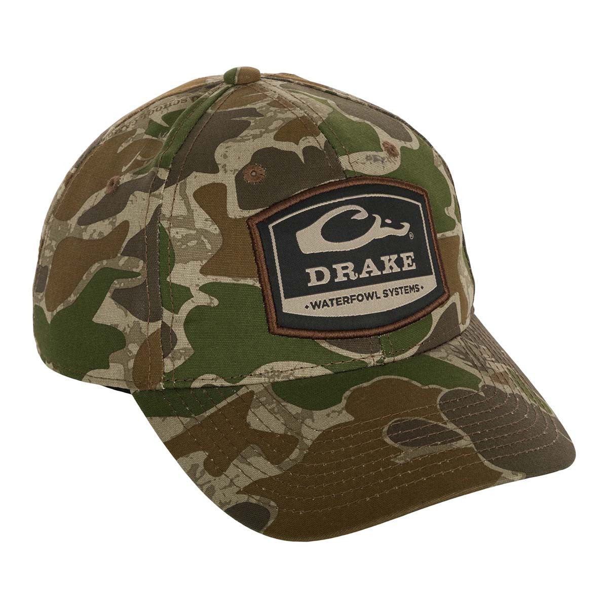 Drake Waterfowl 6-Panel Badge Cap Image in Old School Green