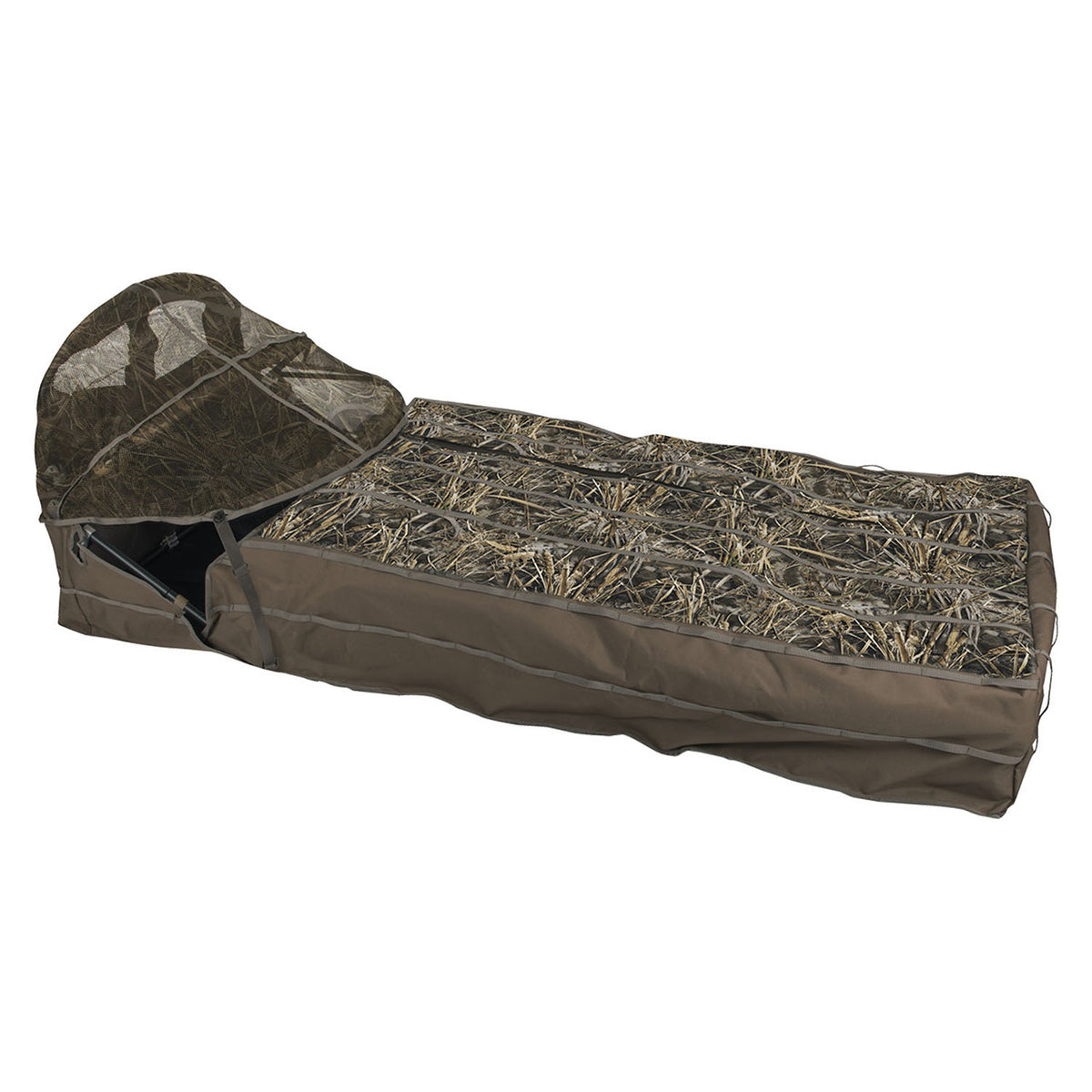 Drake Waterfowl Ghillie Layout Blind with Spring-Loaded Bonnet Image in Realtree Max 7