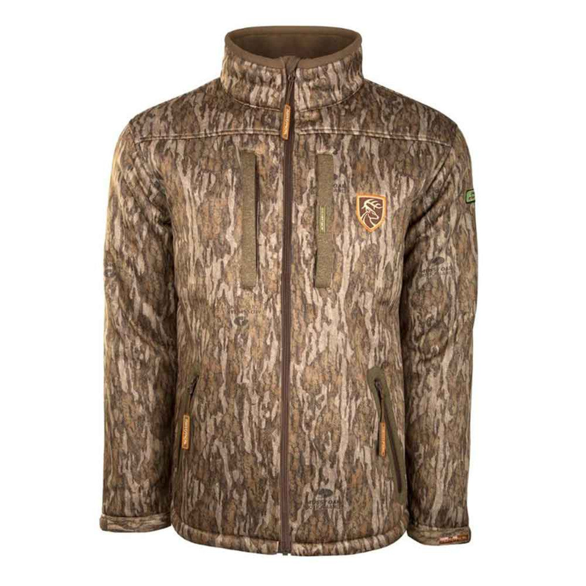 Drake Silencer Full Zip Jacket with Agion Image in Mossy Oak Bottomland