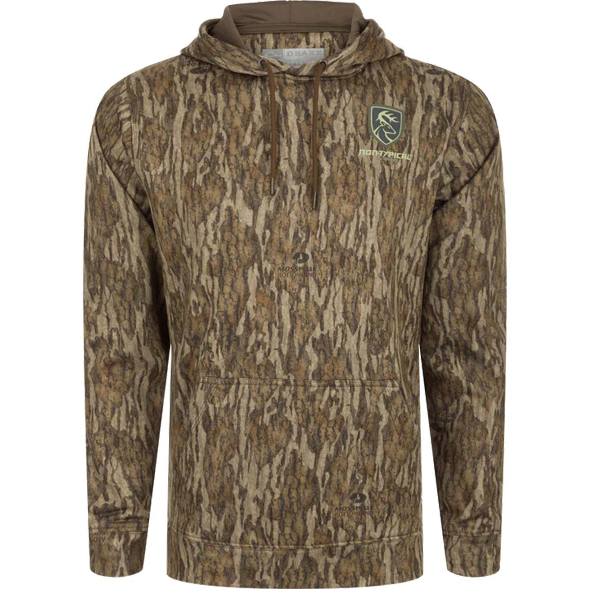 Drake Waterfowl Youth Camo Performance Hoodie Image in Mossy Oak Bottomland