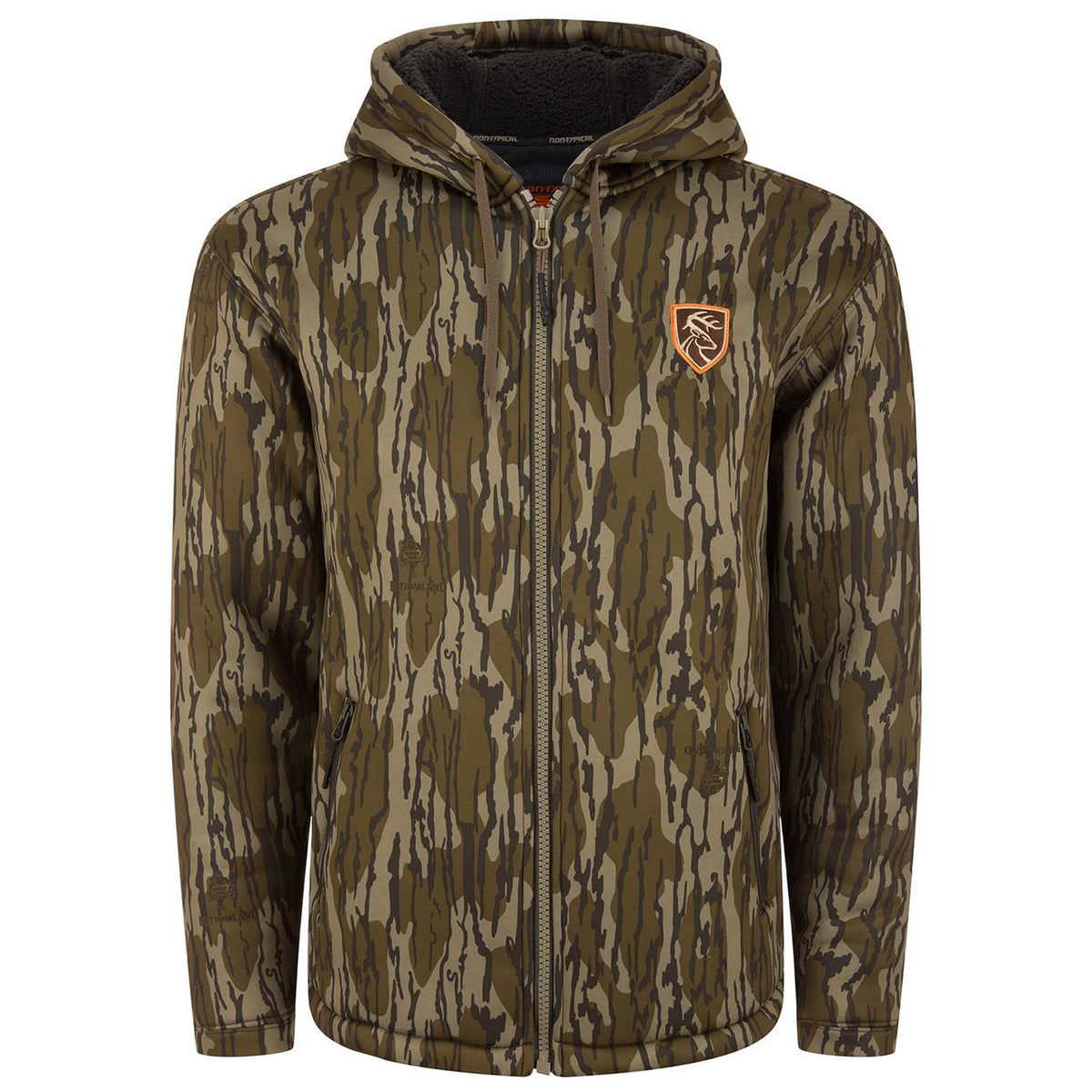 Image of the Drake Waterfowl Non-Typical Silencer Full-Zip Hoodie in Mossy Oak Original Bottomland