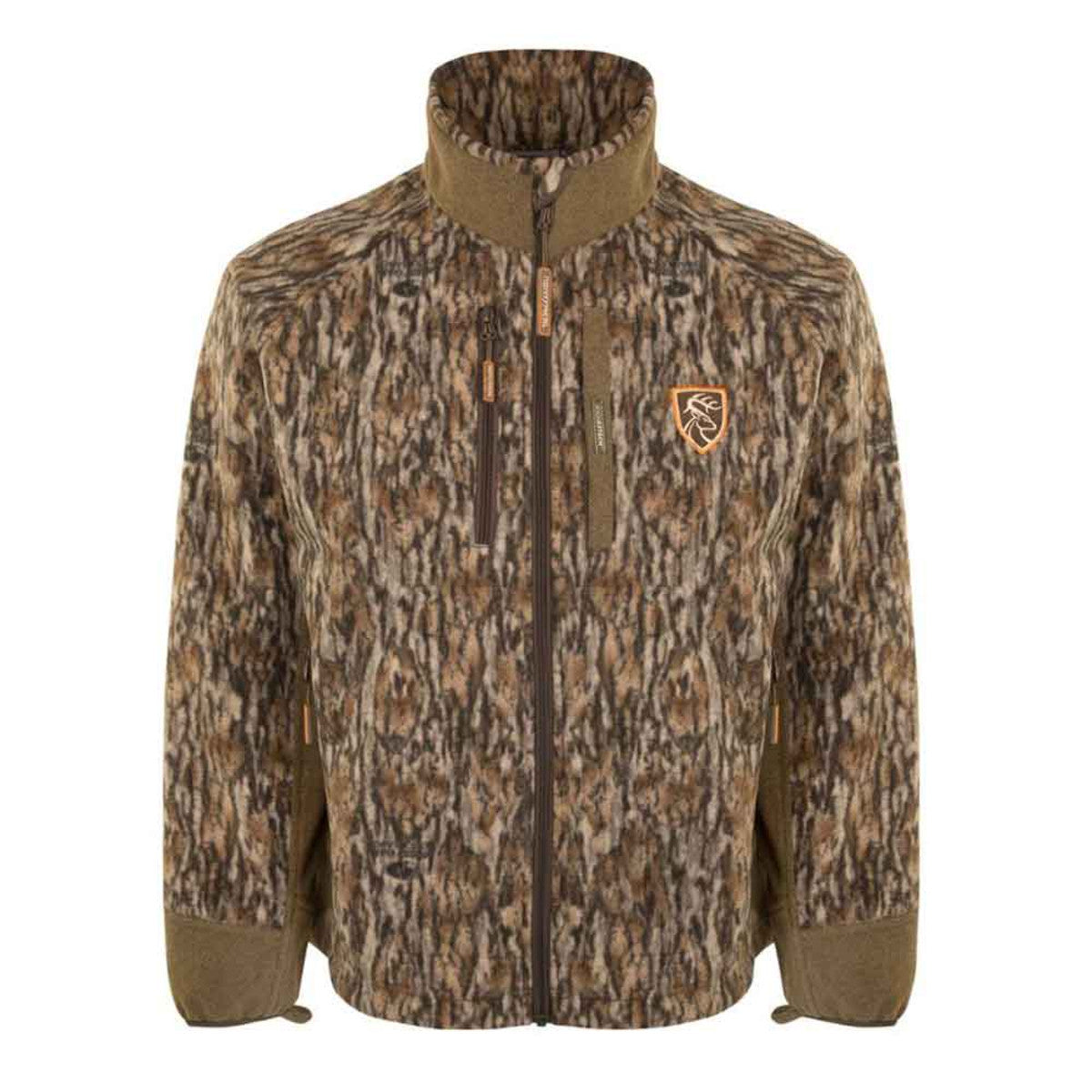 Drake Waterfowl Windproof Layering Jacket with Agion Active XL Image in Mossy Oak Bottomland