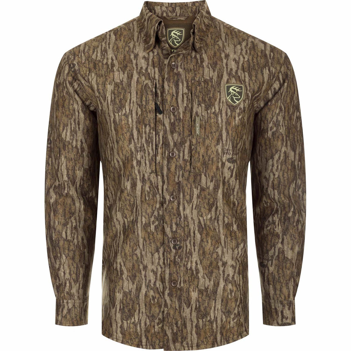 Drake Non-Typical MST Microfleece Softshell Long Sleeve Crew Neck Shirt - Mossy Oak Bottomland