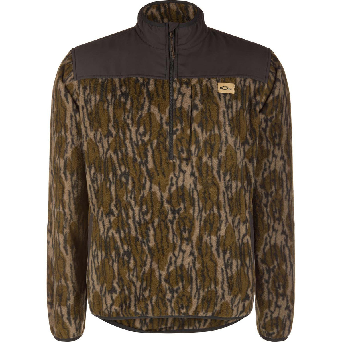 Image of the Drake Waterfowl Camp Fleece Over Under 1/4 Zip in Mossy Oak Original Bottomland