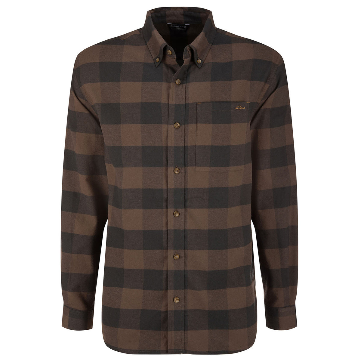 Image of the Drake Waterfowl Autumn Flannel Long Sleeve Shirt in Brown XL Check Plaid