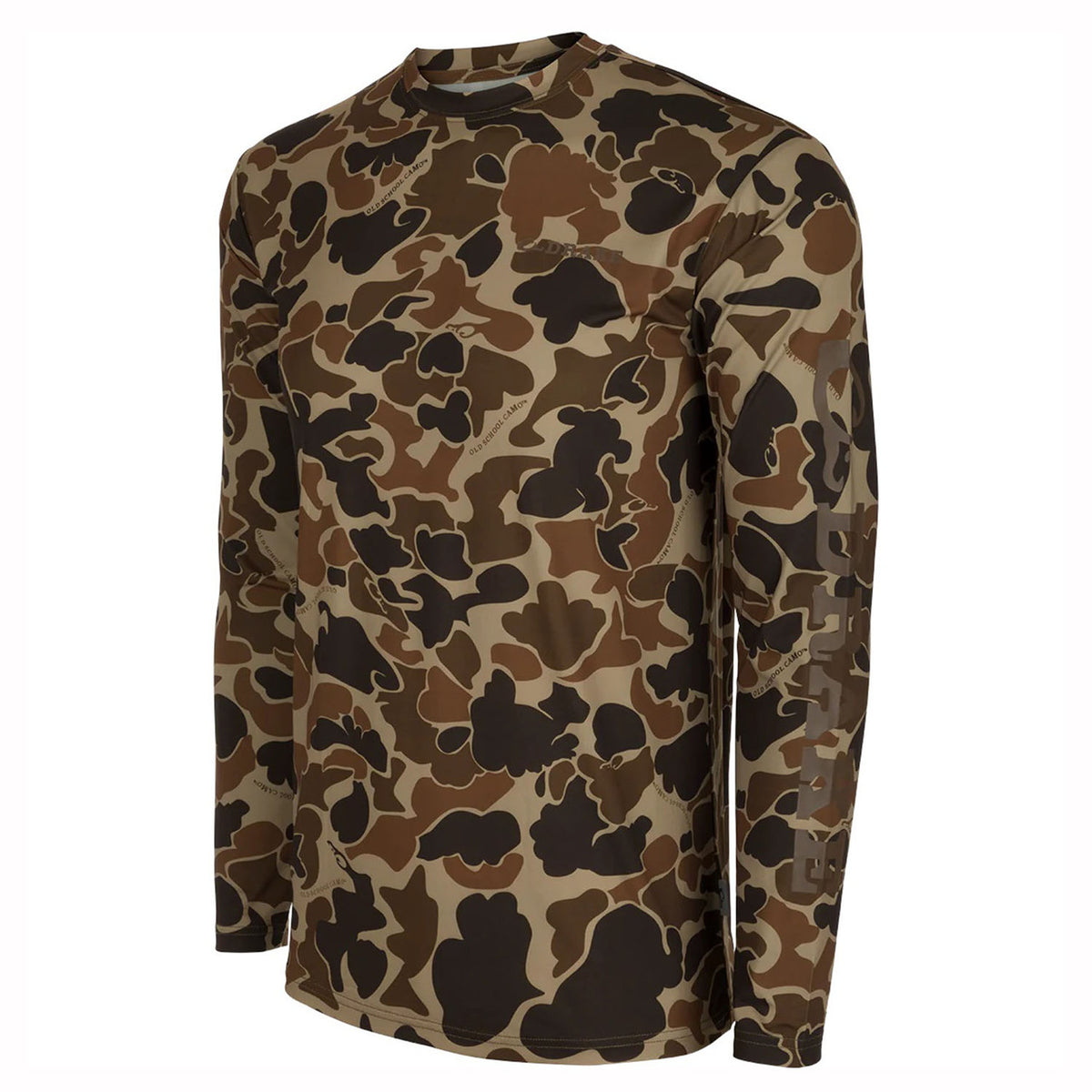 Drake Waterfowl Youth Performance Long Sleeve Printed Crew Angled Image in Old School