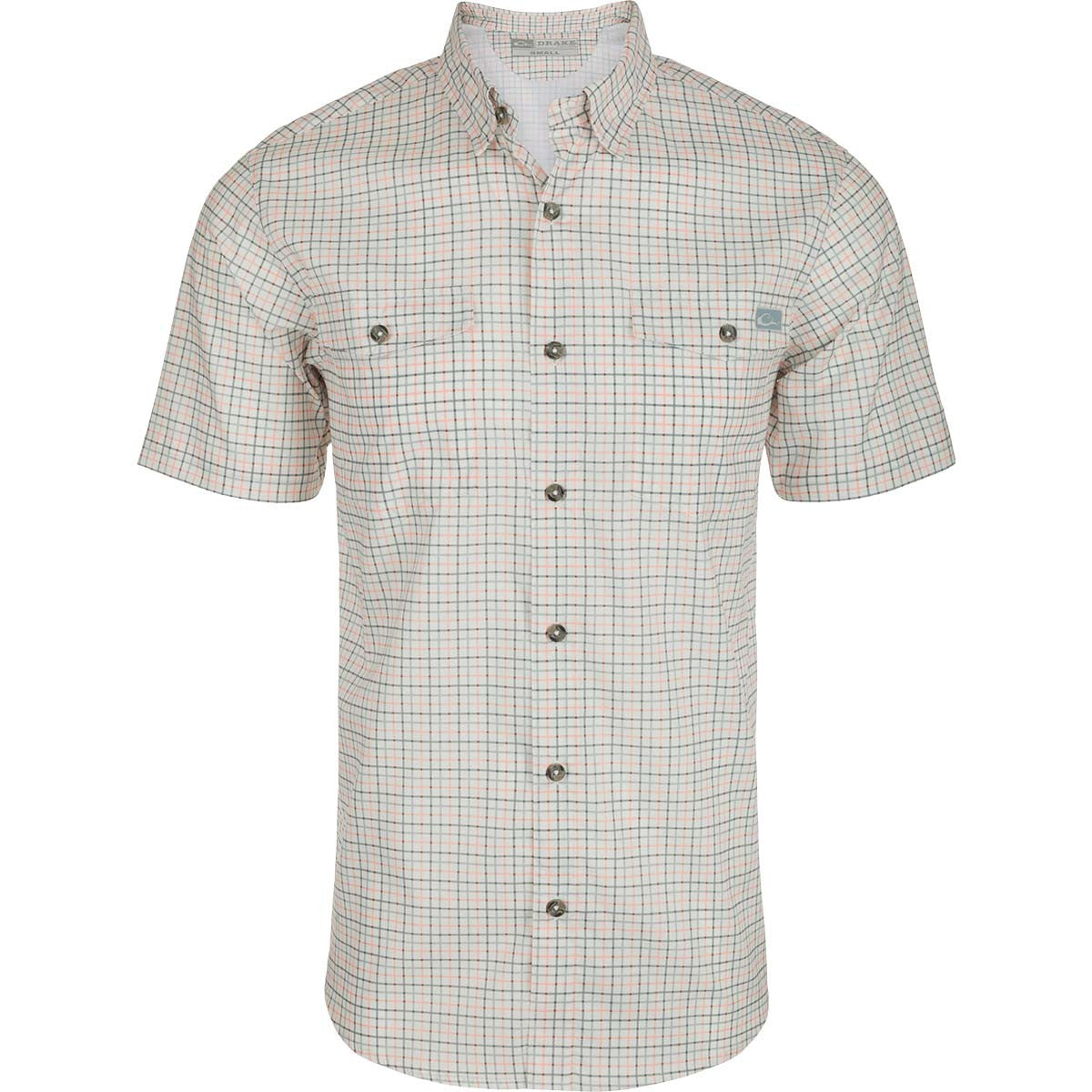 Drake Frat Button Down Tattersall Short-Sleeve Shirt - Peach Pearl