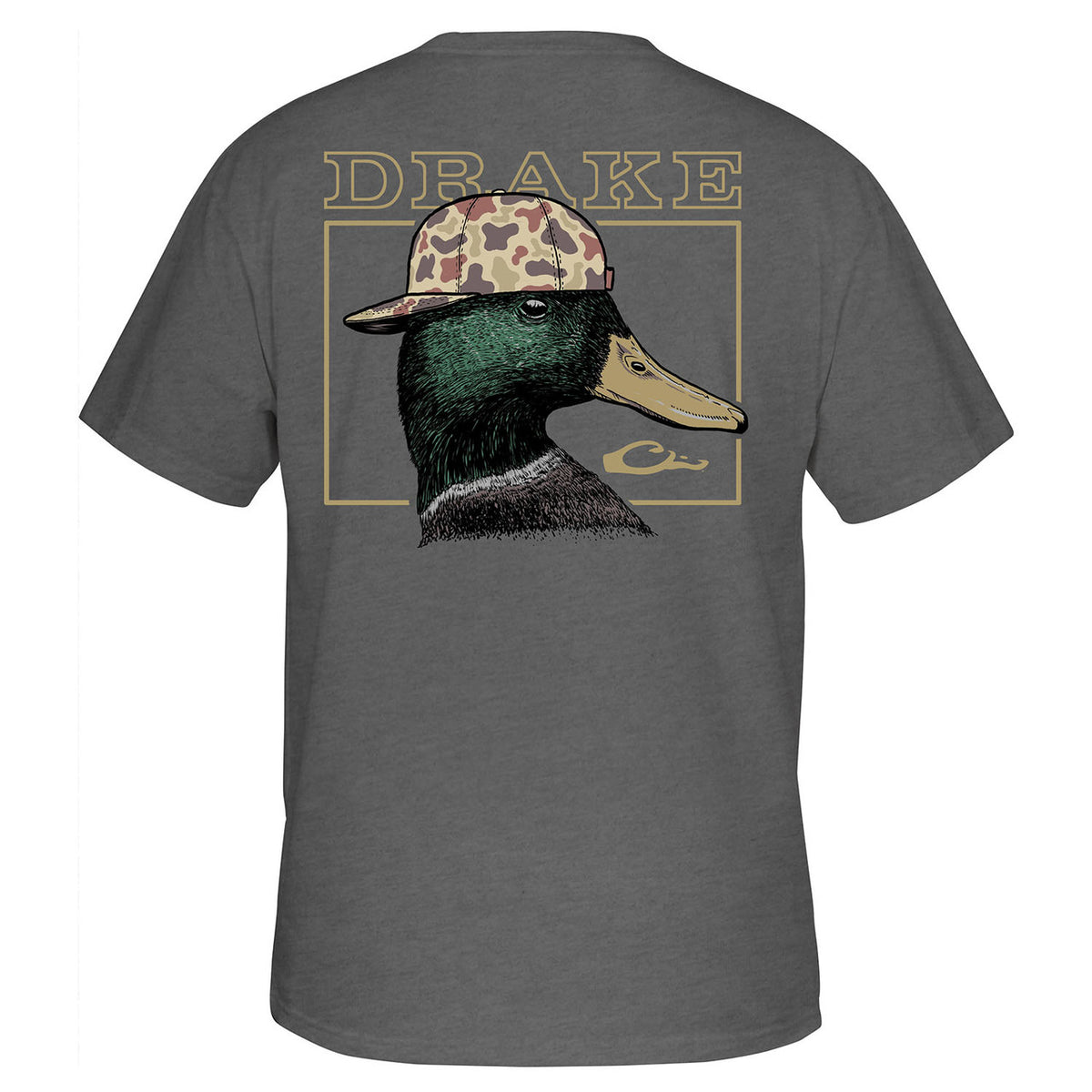 Drake Waterfowl Youth Back Cap Mallard Short Sleeve T-Shirt Back Image in Graphite Heather