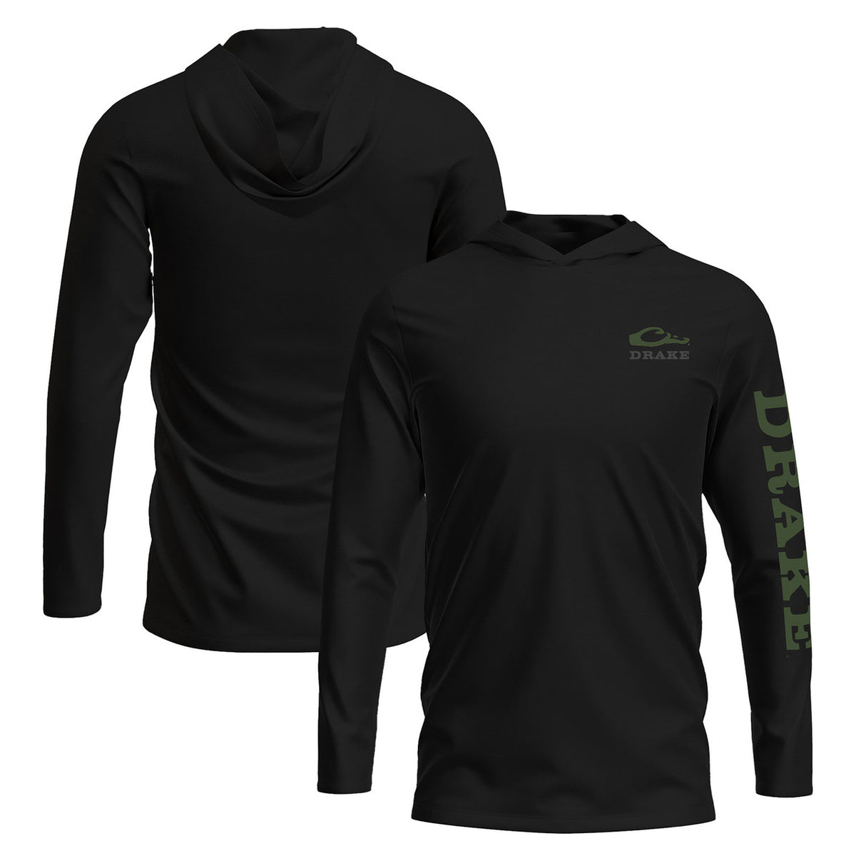 Drake Waterfowl Logo Long Sleeve Hoodie T-Shirt Image in Black