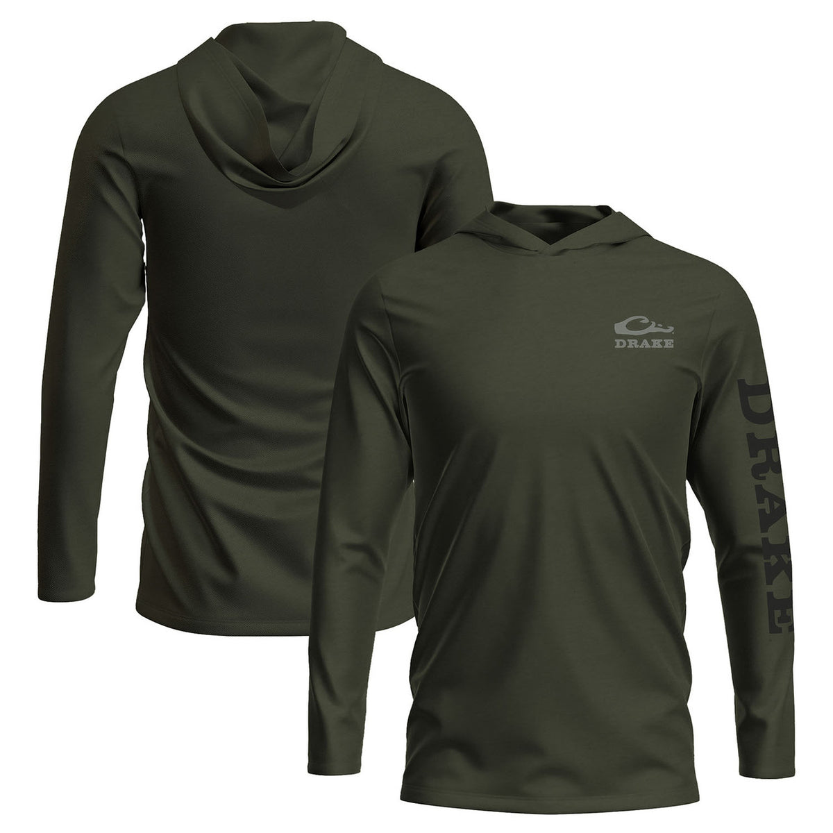 Drake Waterfowl Logo Long Sleeve Hoodie T-Shirt Image in Deep Depths Dark Heather