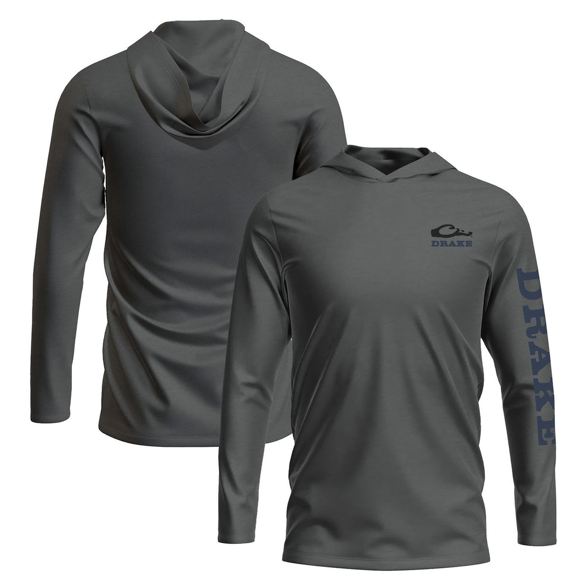 Drake Waterfowl Logo Long Sleeve Hoodie T-Shirt Image in Graphite Heather