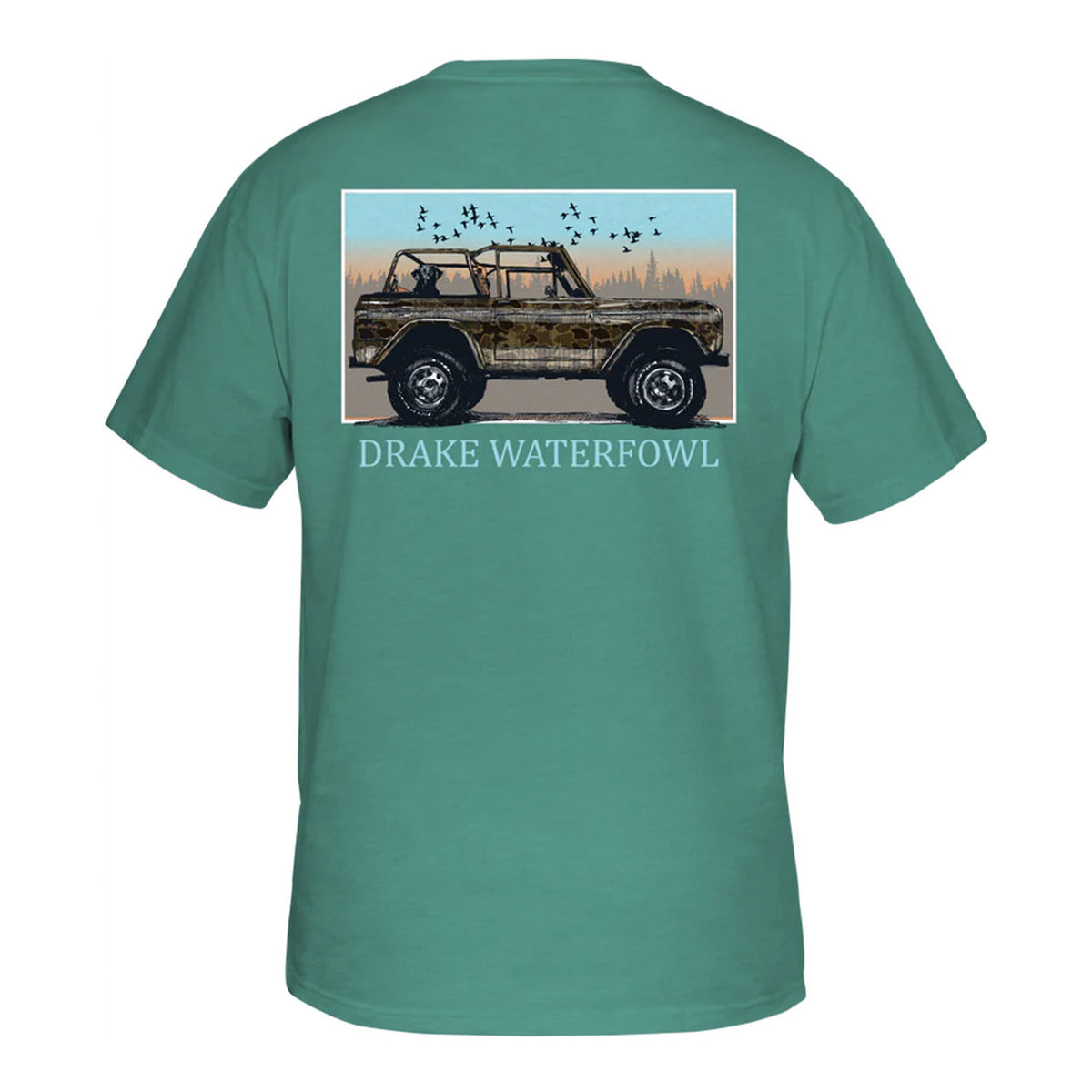 Drake Waterfowl Old School Ride Along T-Shirt Image in Sea Blue Dark Heather