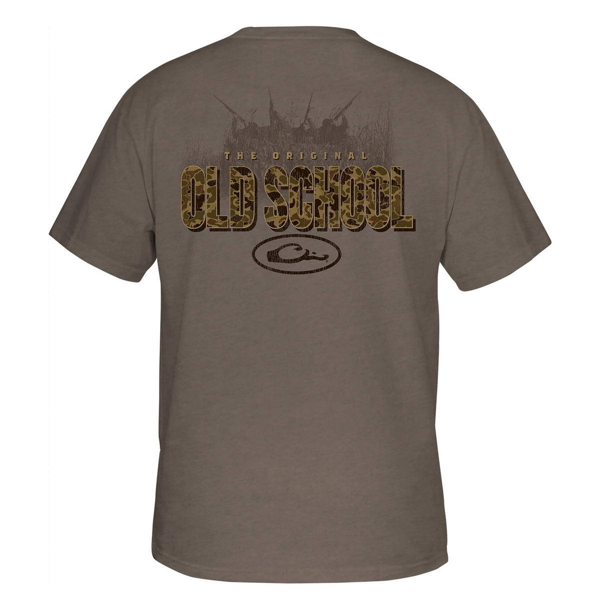 Drake Waterfowl Original Old School Short Sleeve T-Shirt Back Image in Walnut Dark Heather