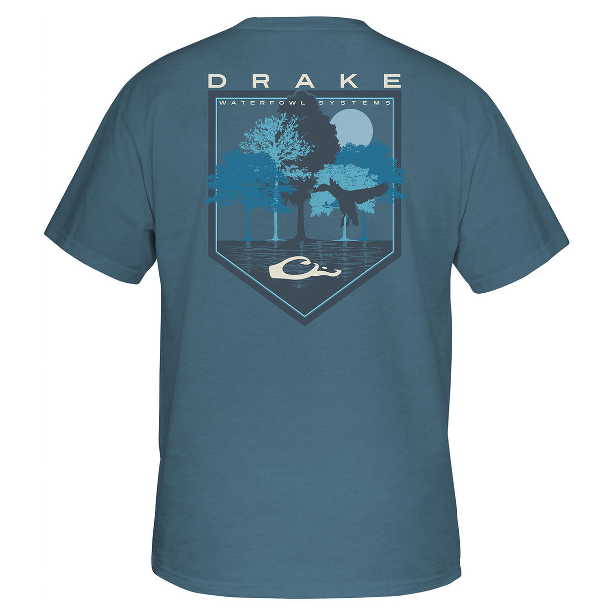 Drake Waterfowl Tall Oak T-Shirt Back Image in Coronet Blue Light Heather