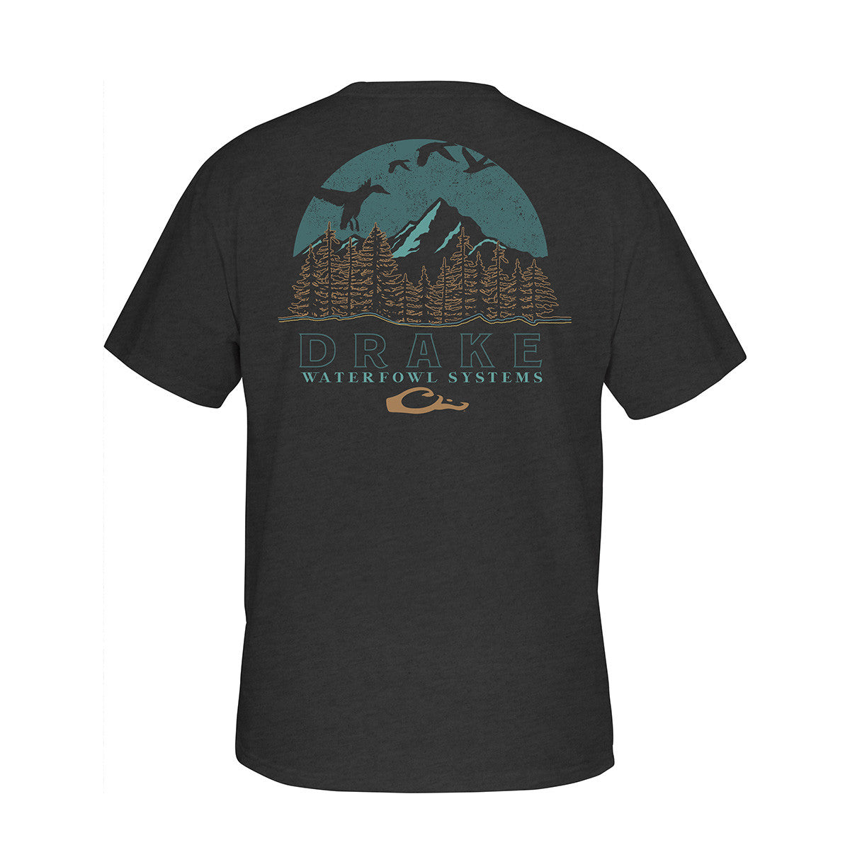 Drake Waterfowl Ride Line Short Sleeve Tee Image in Charcoal Heather