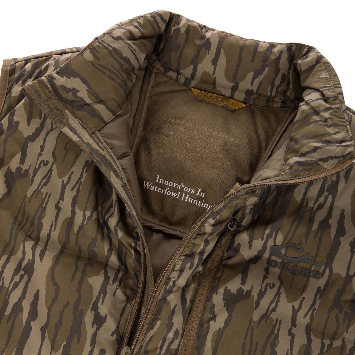 Open Collar Image of the Drake Waterfowl BMF Down Vest.