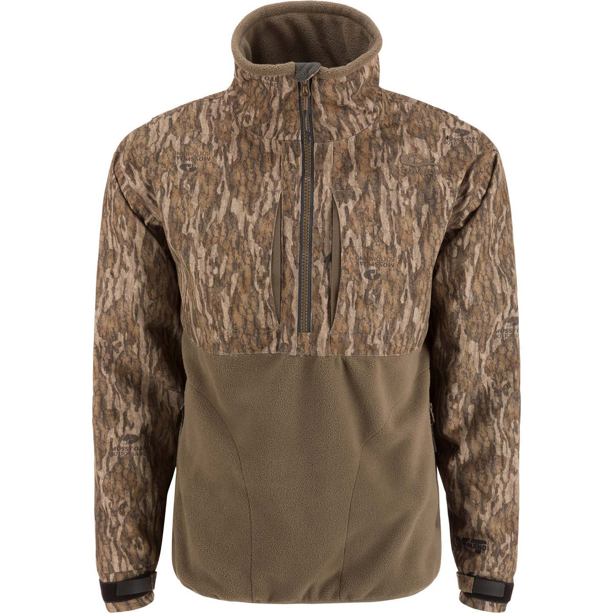 Drake MST CommandXT Eqwader Half Zip Jacket Image in Mossy Oak Bottomland
