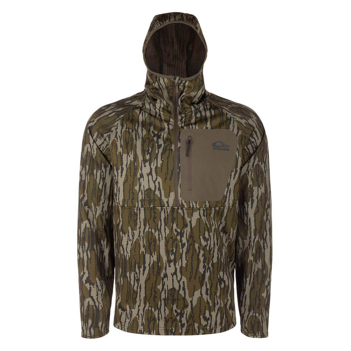 Drake Waterfowl Grid Fleece Half-Zip Hoodie Image with Hood Up