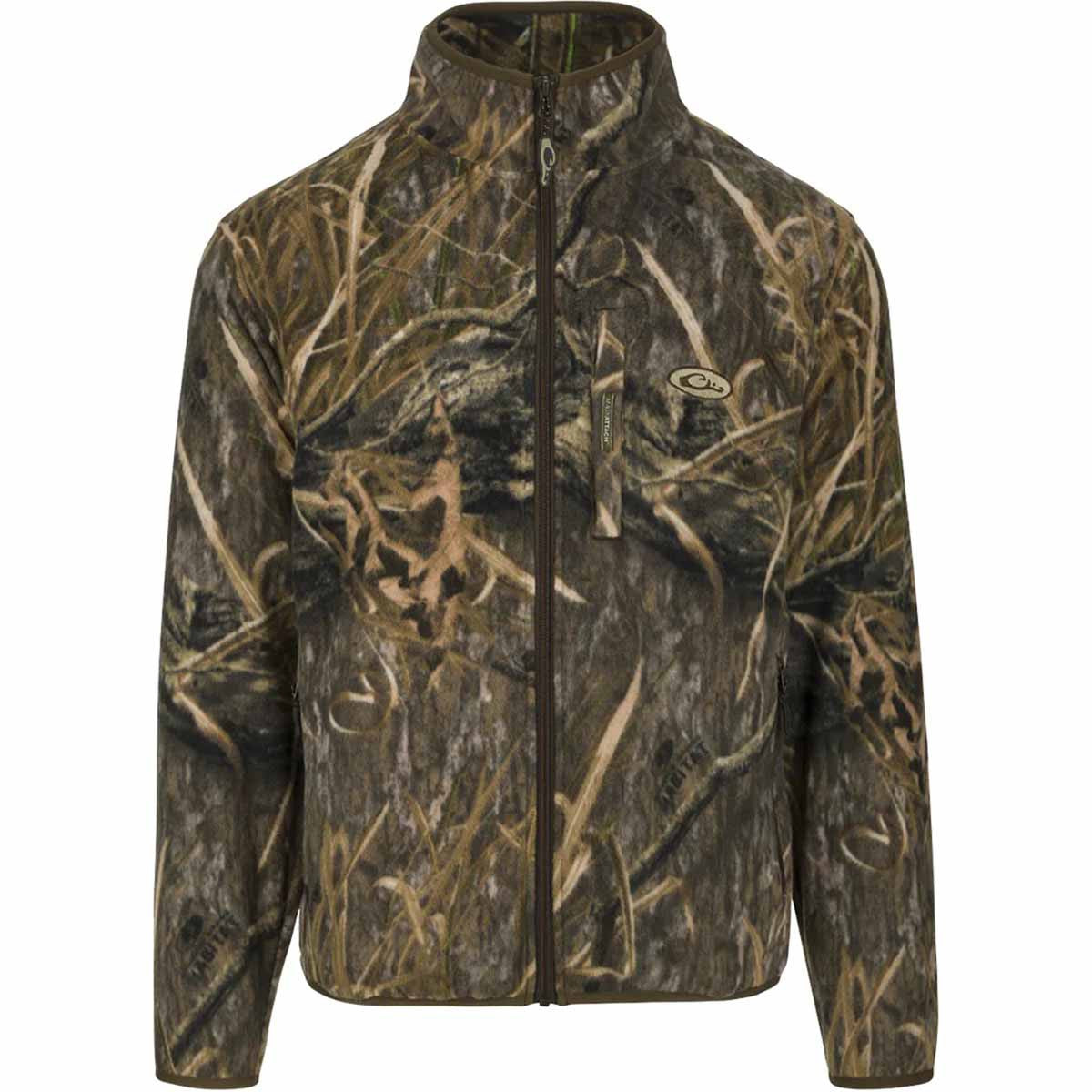 Drake Waterfowl MST Camo Camp Fleece Full-Zip Jacket Image in Mossy Oak Habitat