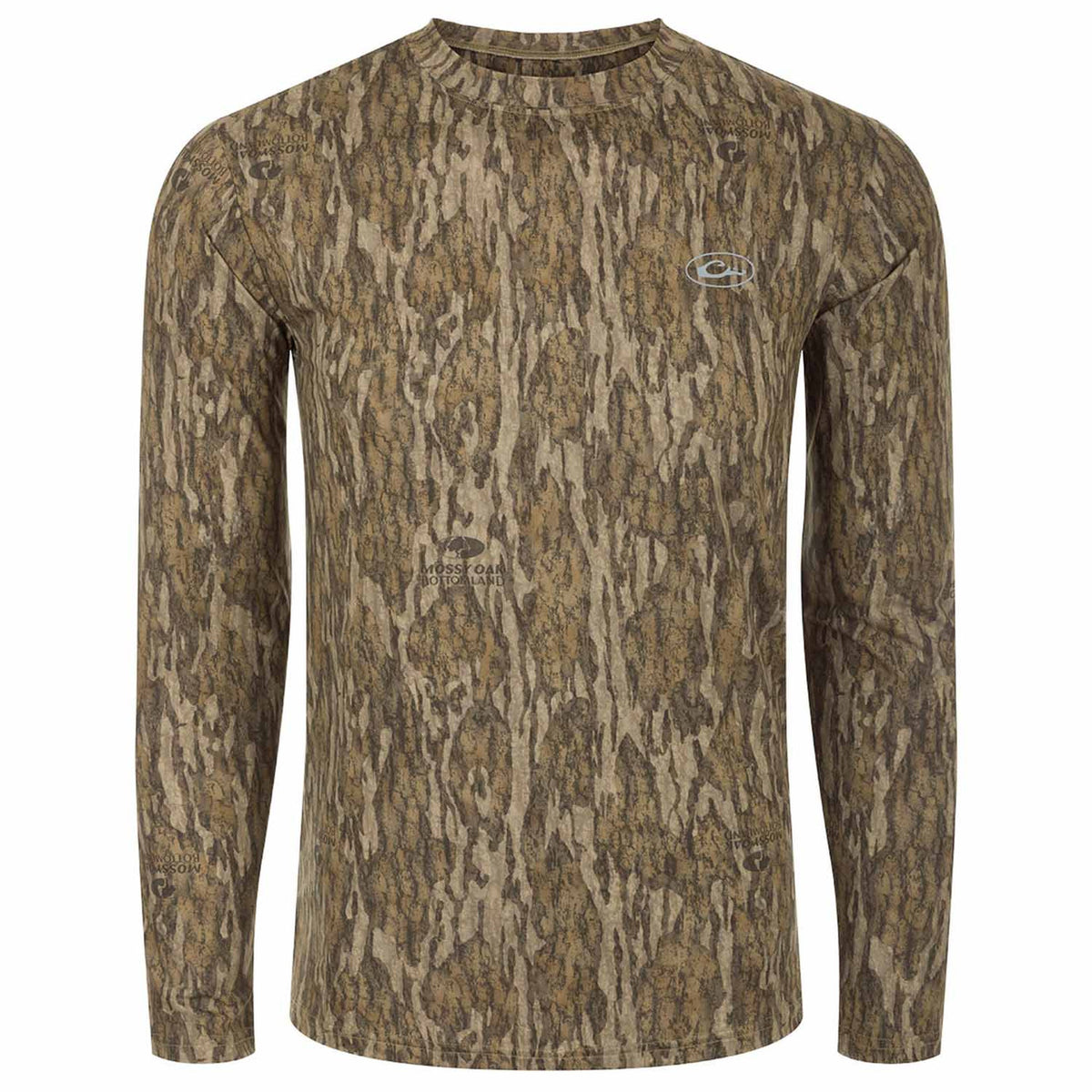Drake Waterfowl EST Camo Performance Long-Sleeve Crew Image in Mossy Oak Bottomland