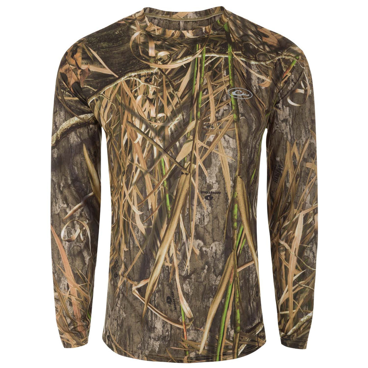 Drake Waterfowl EST Camo Performance Long-Sleeve Crew Image in Mossy Oak Habitat