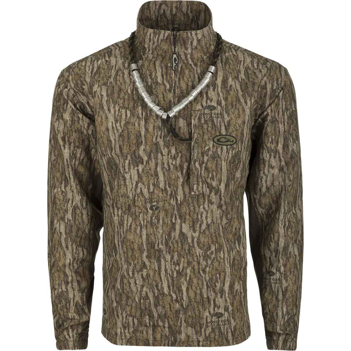 Drake Waterfowl EST 1/4 Zip Pullover Hunting Shirt Image in Mossy Oak Bottomland