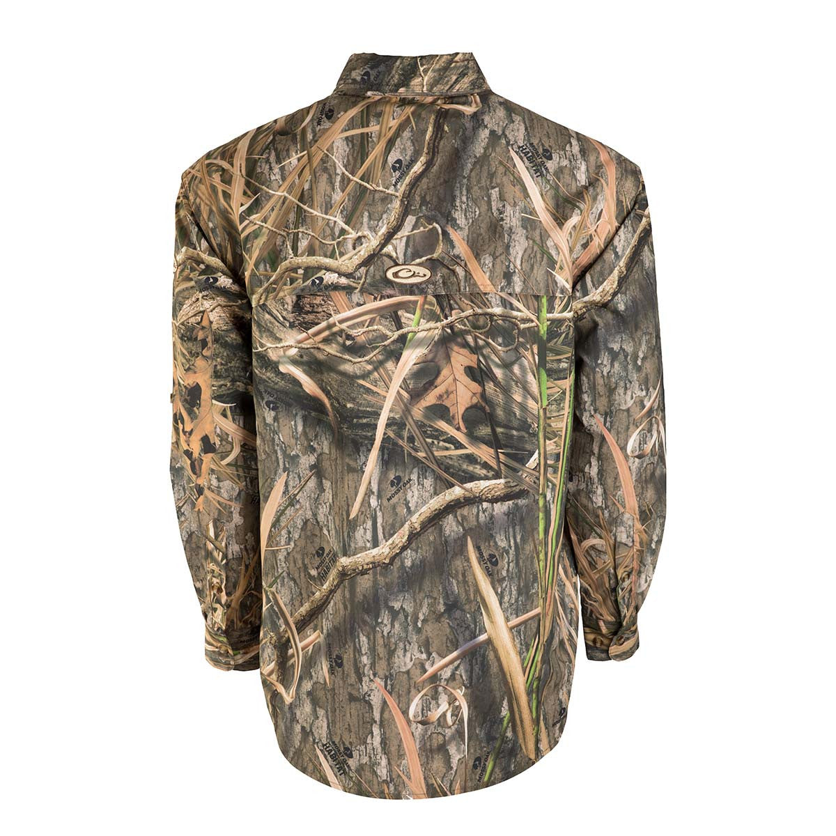 Drake Waterfowl EST Vented Camo Wingshooter's Shirt Back Image in Mossy Oak Habitat