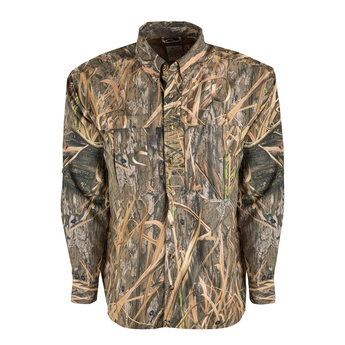 Drake Waterfowl EST Vented Camo Wingshooter's Shirt Front Image in Mossy Oak Habitat