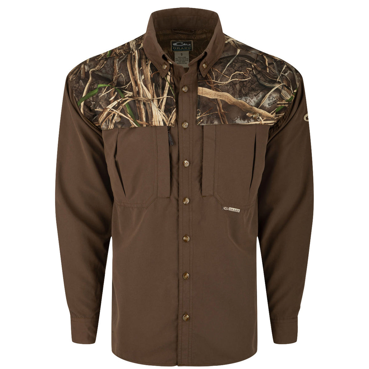 Drake Waterfowl Two-Tone Camo Vented Wingshooter's Shirt Image in Realtree Max 7