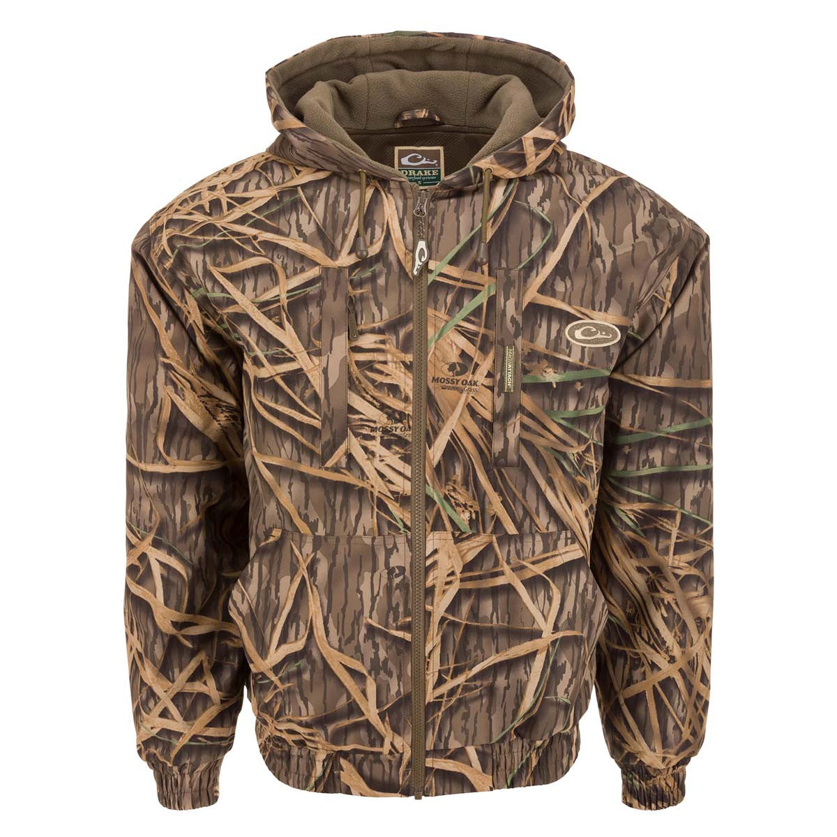 Drake MST Waterproof Full-Zip Jacket with Hood Image in Mossy Oak Original Shadow Grass