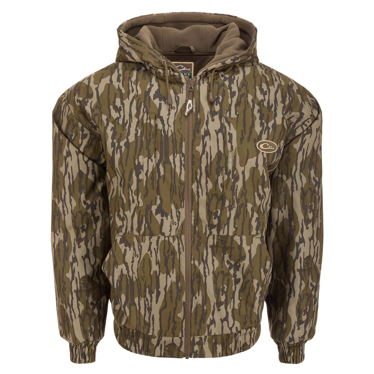 Drake MST Waterproof Full-Zip Jacket with Hood Image in Mossy Oak Original Bottomland