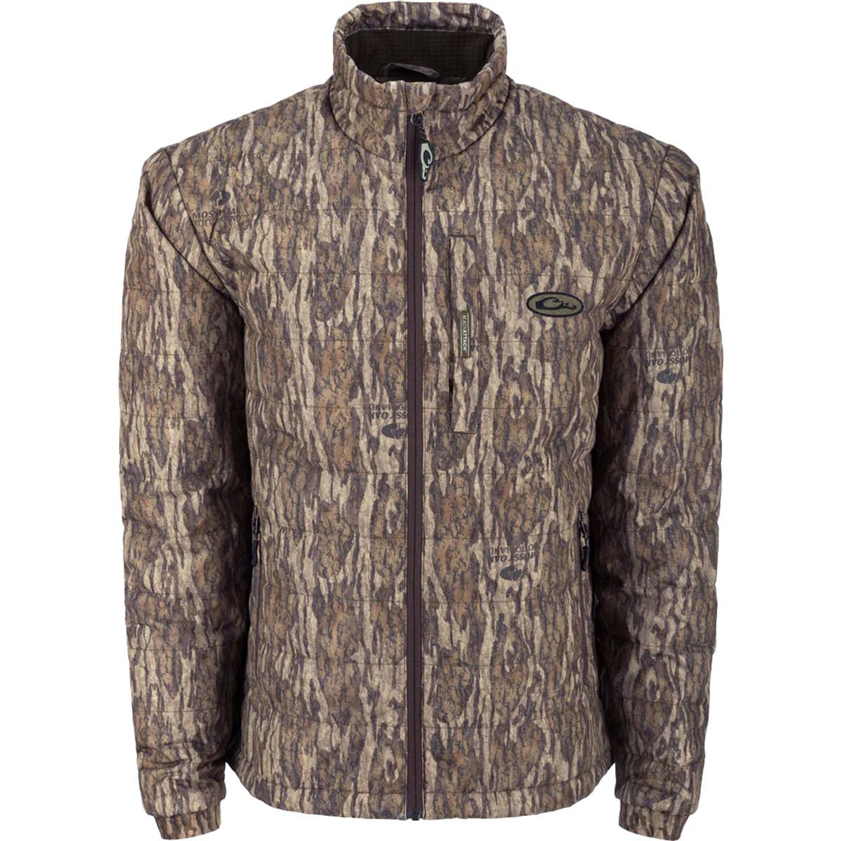 Drake Waterfowl MST Synthetic Down Hooded Jacket Image in Mossy Oak Bottomland