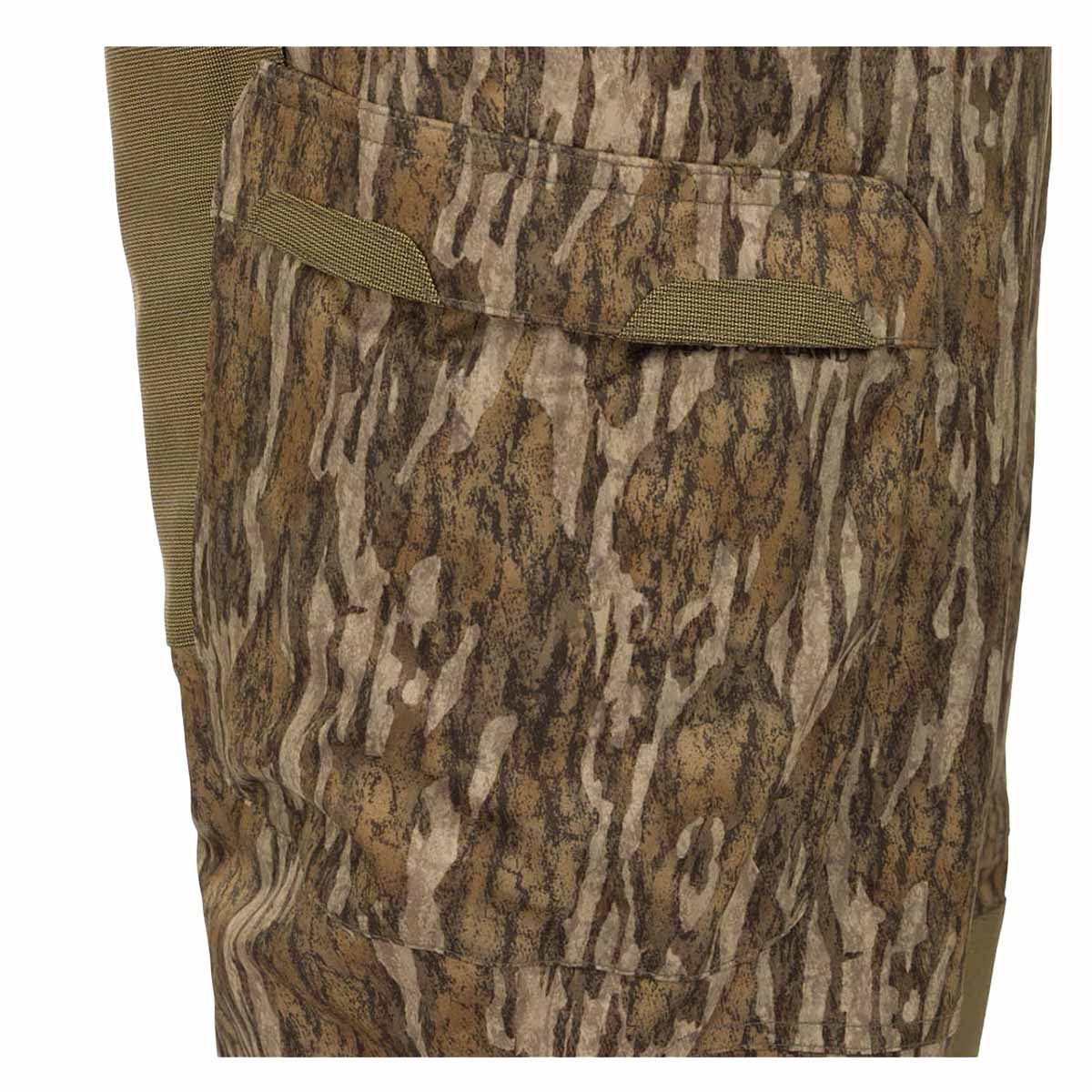Drake Waterfowl MST Waist-High Insulated Bibs Side Pocket Image in Mossy Oak Bottomland